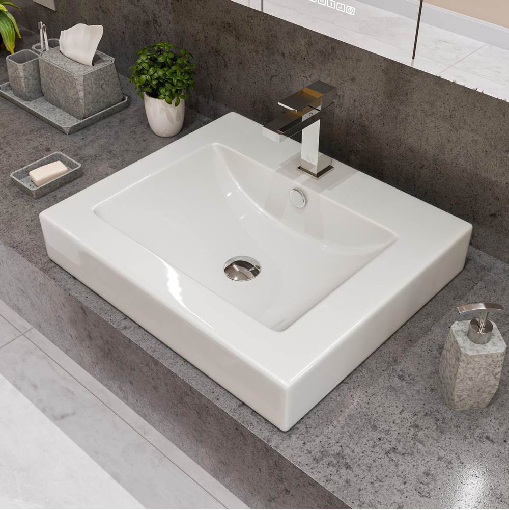 Alfi Trade ALFI brand ABC701 White 24'' Rectangular Semi Recessed Ceramic Sink with Faucet Hole