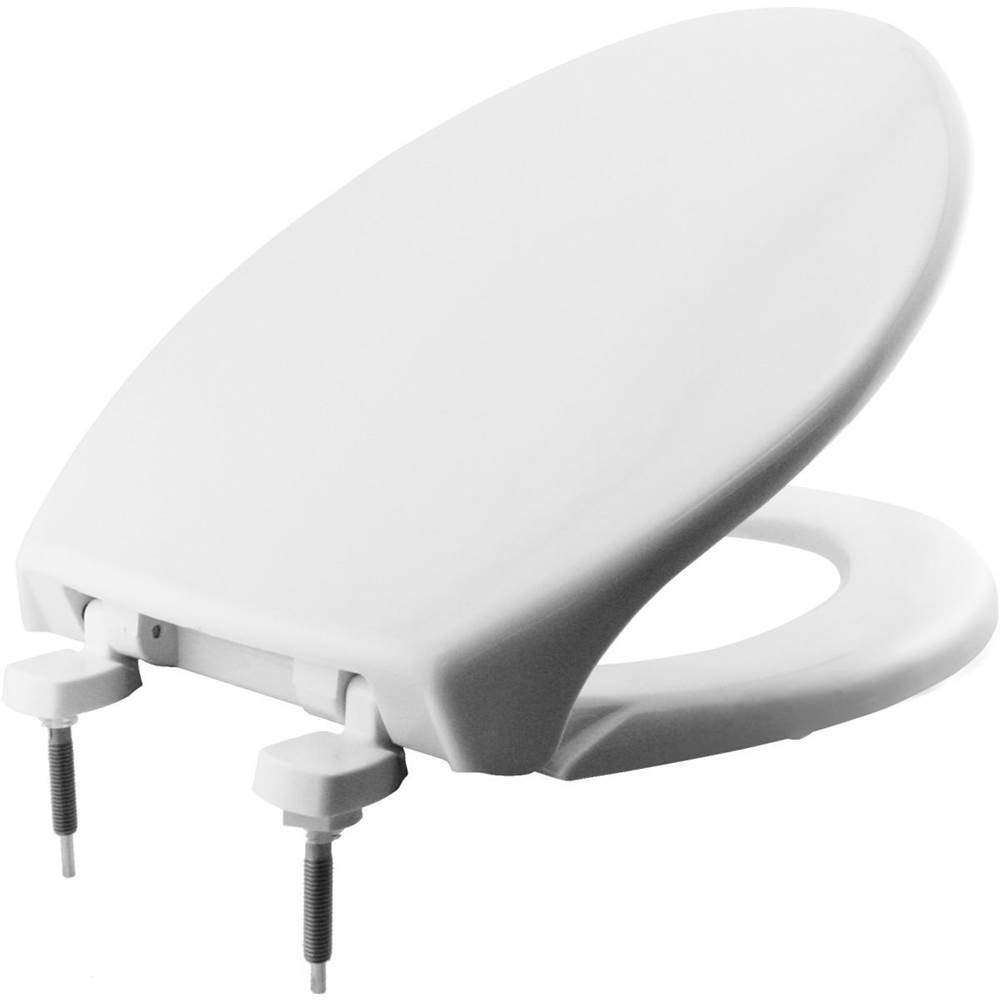 Bemis Elongated Plastic Toilet Seat with STA-TITE Commercial Fastening System and DuraGuard - White
