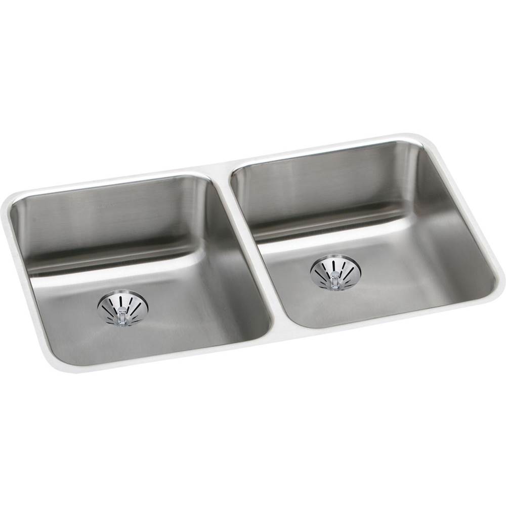 Elkay Lustertone Classic Stainless Steel, 30-3/4'' x 18-1/2'' x 5-3/8'', Double Bowl Undermount ADA Sink w/Perfect Drain