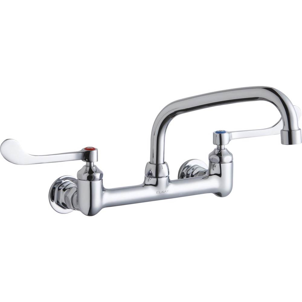 Elkay Foodservice 8'' Centerset Wall Mount Faucet with 8'' Arc Tube Spout 6'' Wristblade Handles 1/2in Offset Inlets