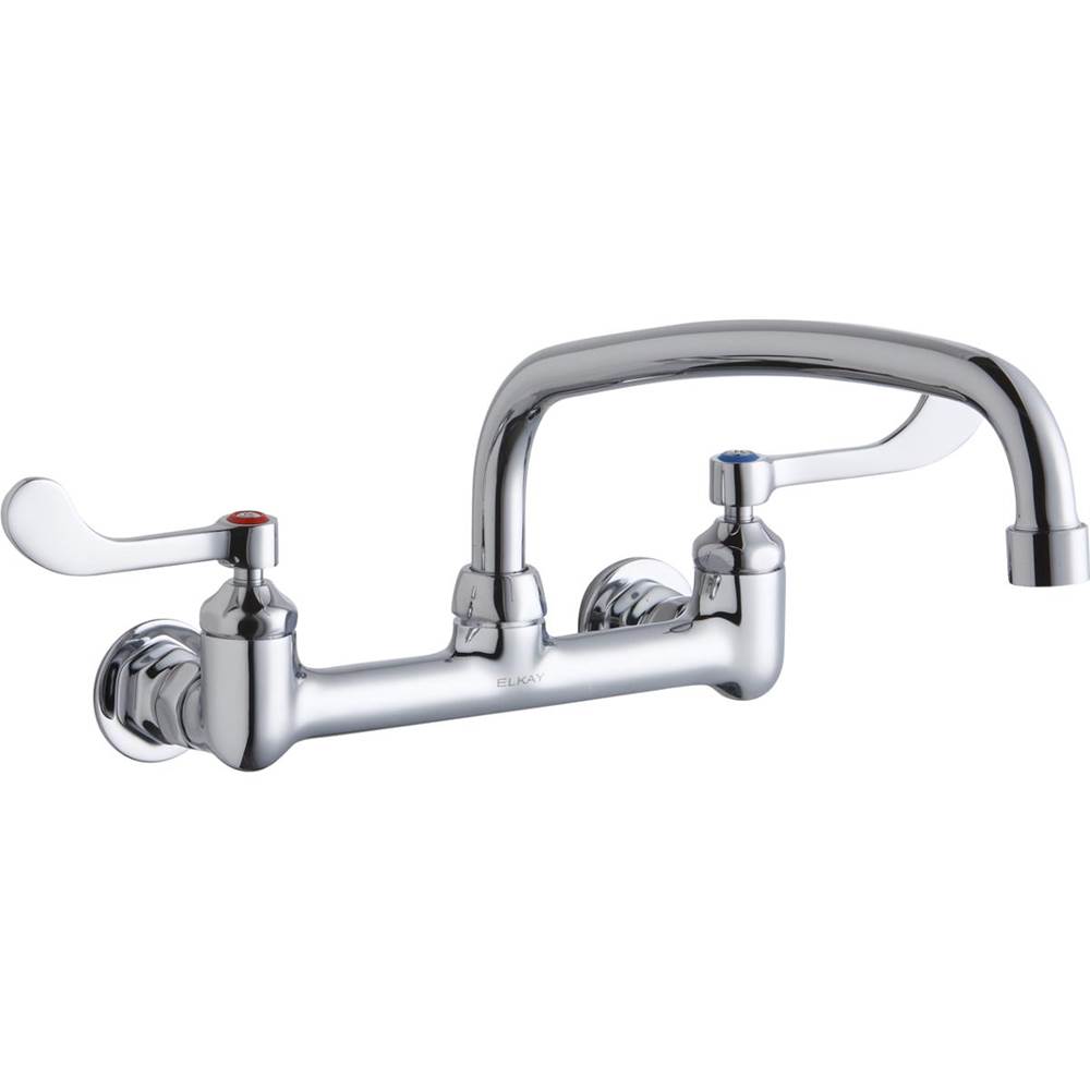 Elkay Foodservice 8'' Centerset Wall Mount Faucet with 12'' Arc Tube Spout 4'' Wristblade Handles 1/2in Offset Inlets