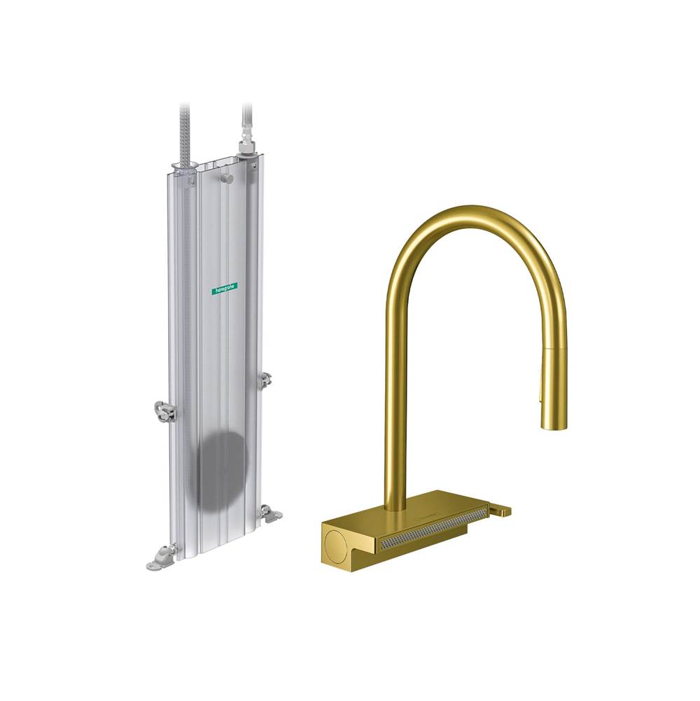 Hansgrohe Aquno Select HighArc Kitchen Faucet, 3-Spray Pull-Down with sBox, 1.75 GPM in Brushed Gold Optic