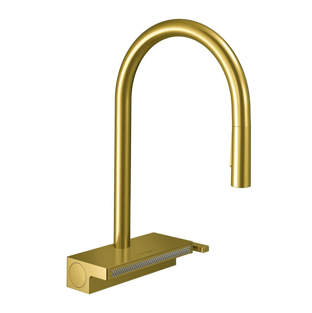 Hansgrohe Aquno Select HighArc Kitchen Faucet, 3-Spray Pull-Down, 1.75 GPM in Brushed Gold Optic
