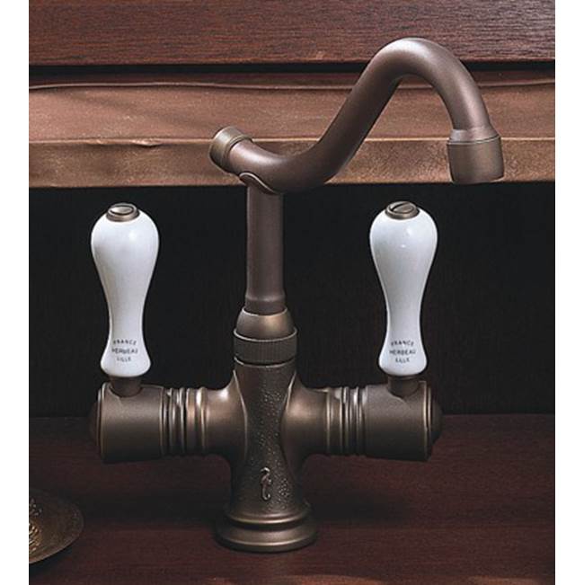Herbeau ''Namur'' Single-Hole Kitchen / Bar / Lavatory Mixer in White Handles, Weathered Copper and Brass