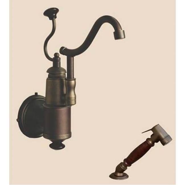 Herbeau ''De Dion'' Wall Mounted Single Lever Mixer with Ceramic Disc Cartridge and Deck Mounted Handspray in Wooden Handles, Matte Black Nickel