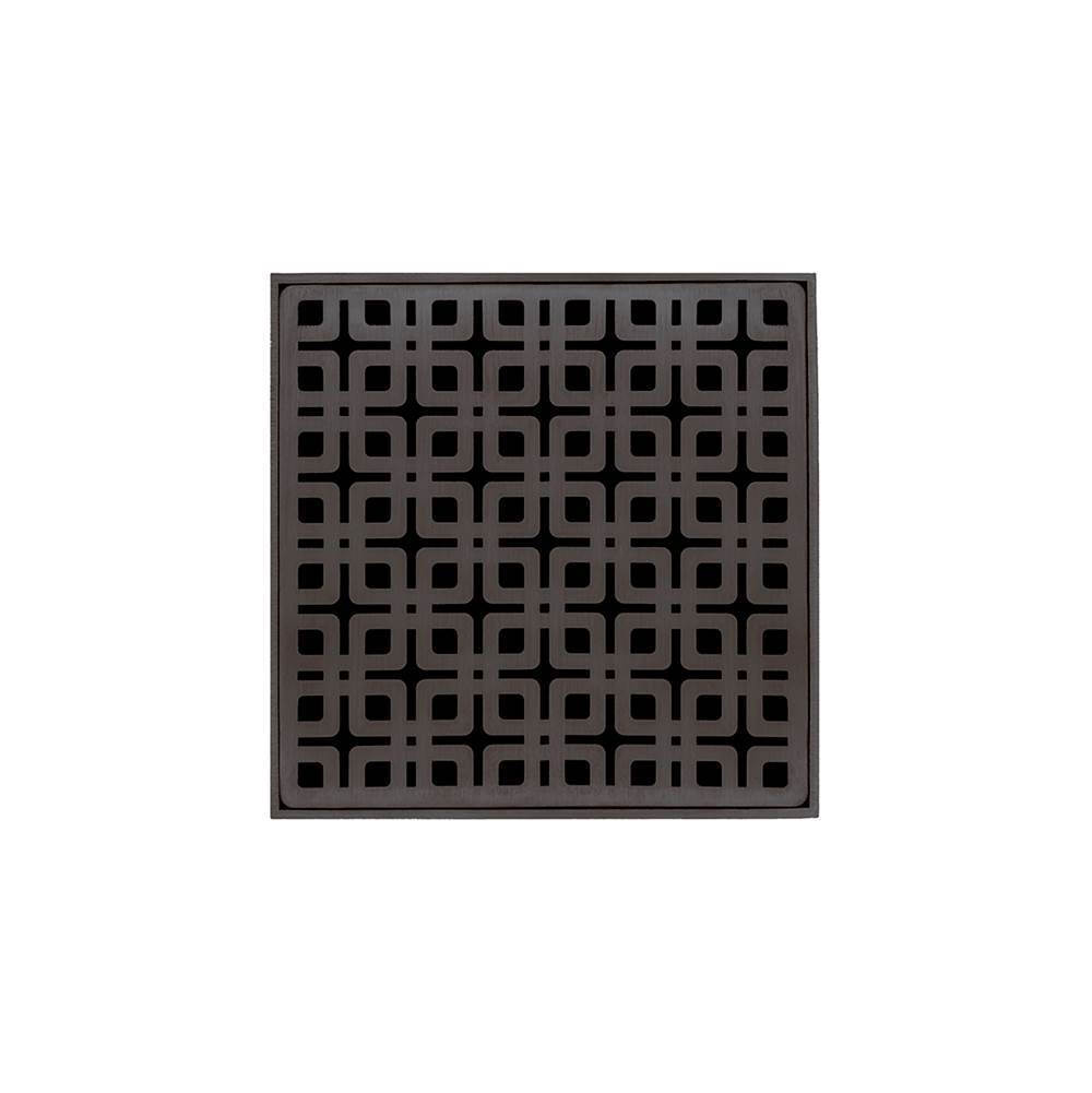 Infinity Drain 5'' x 5'' KDB 5 Complete Kit with Link Pattern Decorative Plate in Oil Rubbed Bronze with PVC Bonded Flange Drain Body, 2'', 3'' and 4'' Outlet
