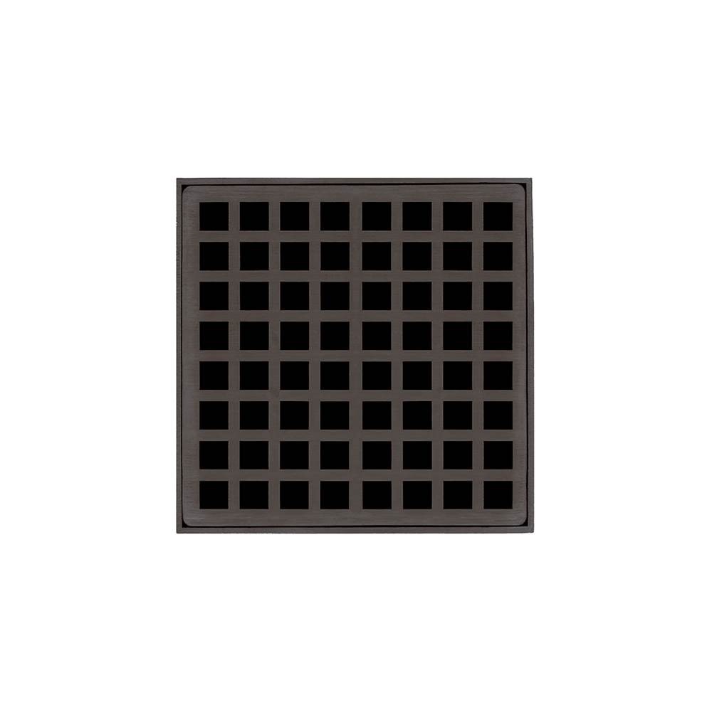 Infinity Drain 5'' x 5'' QD 5 High Flow Complete Kit with Squares Pattern Decorative Plate in Oil Rubbed Bronze with PVC Drain Body, 3'' Outlet
