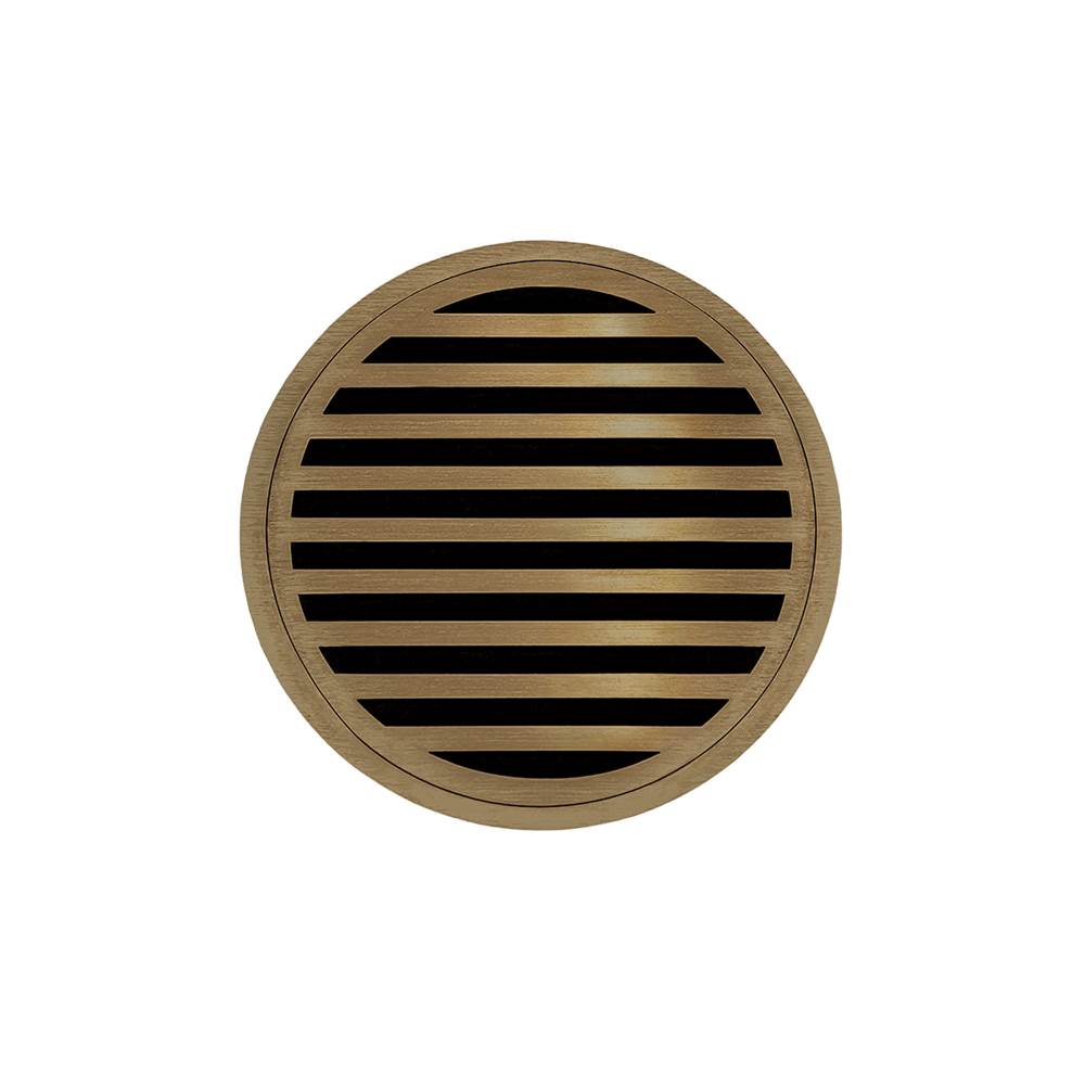 Infinity Drain 5'' Round RND 5 High Flow Complete Kit with Lines Pattern Decorative Plate in Satin Bronze with ABS Drain Body, 3'' Outlet