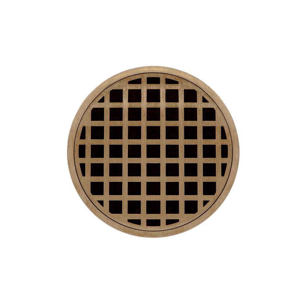 Infinity Drain 5'' Round RQD 5 High Flow Complete Kit with Squares Pattern Decorative Plate in Satin Bronze with PVC Drain Body, 3'' Outlet
