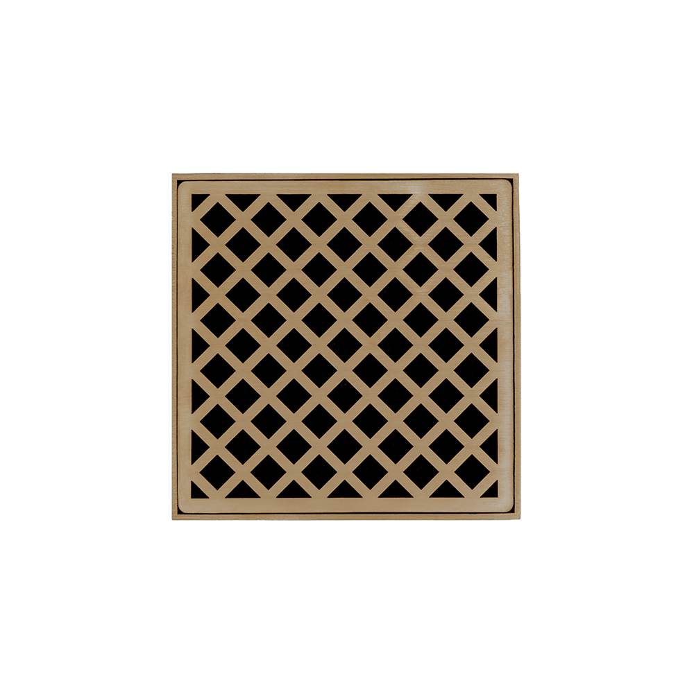 Infinity Drain 5'' x 5'' XD 5 Complete Kit with Criss-Cross Pattern Decorative Plate in Satin Bronze with Cast Iron Drain Body for Hot Mop, 2'' Outlet