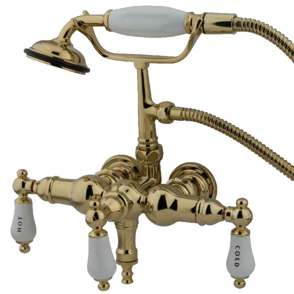 Kingston Brass Vintage 3-3/8-Inch Wall Mount Tub Faucet with Hand Shower, Polished Brass
