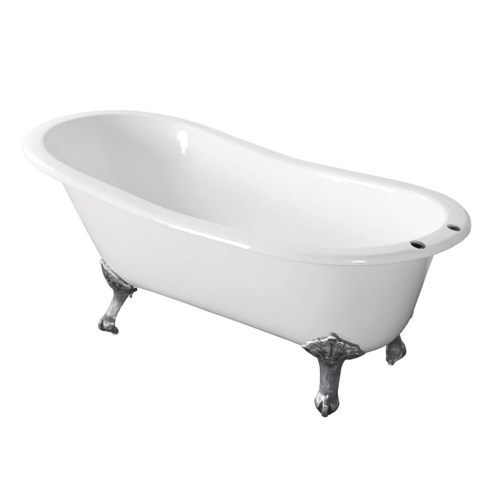 Kingston Brass Aqua Eden 67-Inch Cast Iron Single Slipper Clawfoot Tub with 7-Inch Faucet Drillings, White/Polished Chrome
