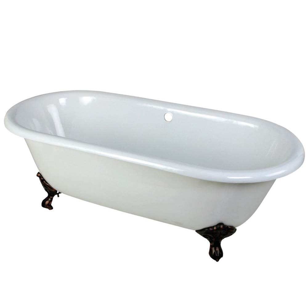Kingston Brass Aqua Eden 66-Inch Cast Iron Double Ended Clawfoot Tub (No Faucet Drillings), White/Oil Rubbed Bronze