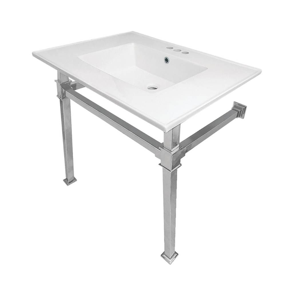 Kingston Brass Monarch 31-Inch Ceramic Console Sink (4'' Faucet Drilling), White/Polished Chrome