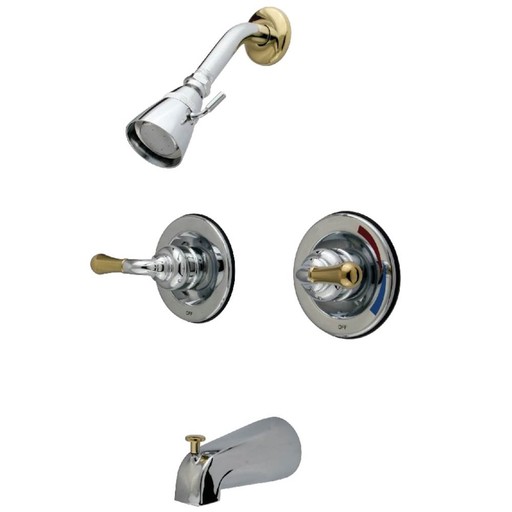 Kingston Brass Tub and Shower Faucet, Polished Chrome/Polished Brass