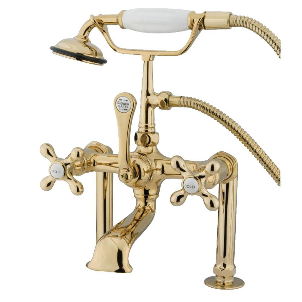 Kingston Brass Vintage 7-Inch Deck Mount Clawfoot Tub Faucet with Hand Shower, Polished Brass