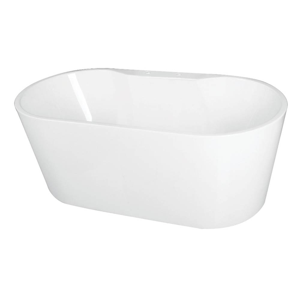 Kingston Brass Aqua Eden 55-Inch Acrylic Freestanding Tub with Deck for Faucet Installation, White