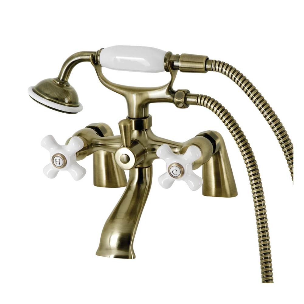 Kingston Brass Kingston Brass KS267PXAB Kingston Deck Mount Clawfoot Tub Faucet with Hand Shower, Antique Brass
