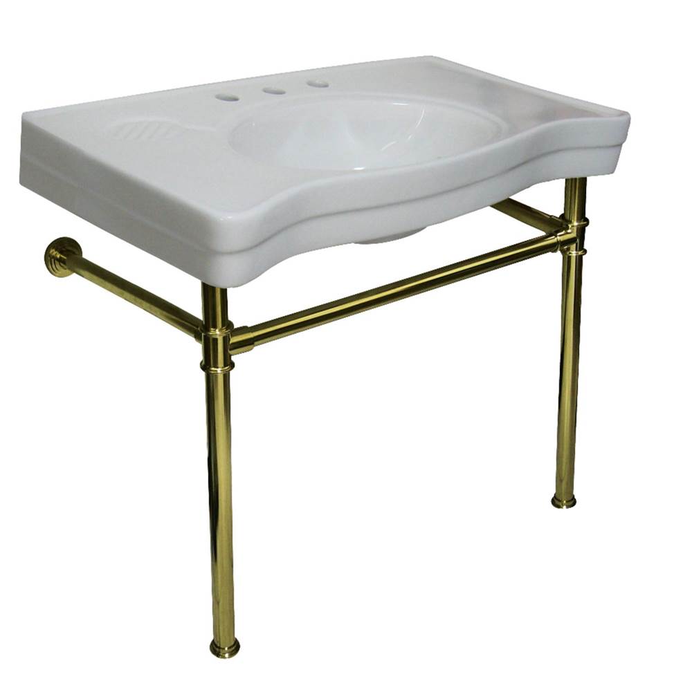 Kingston Brass Imperial Ceramic Console Sink with Stainless Steel Legs, White/Polished Brass
