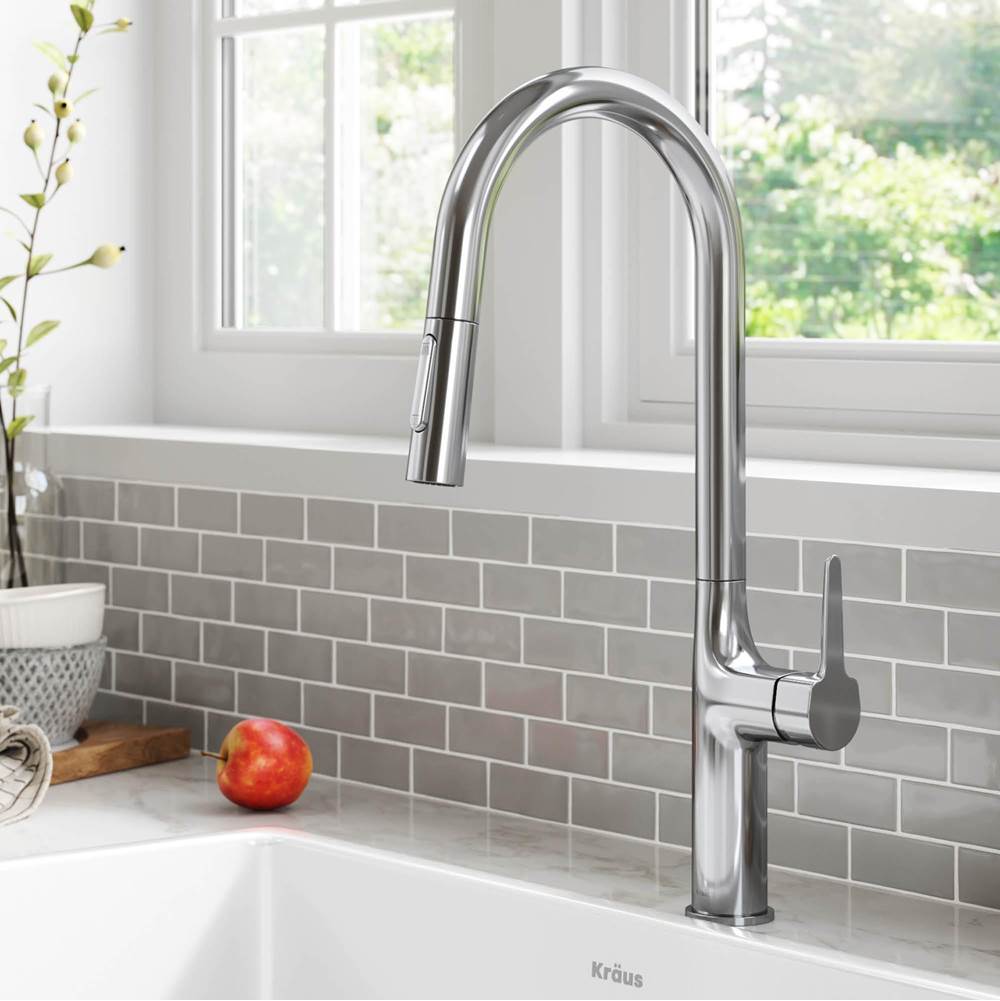 Kraus Oletto Tall Modern Pull-Down Single Handle Kitchen Faucet in Chrome