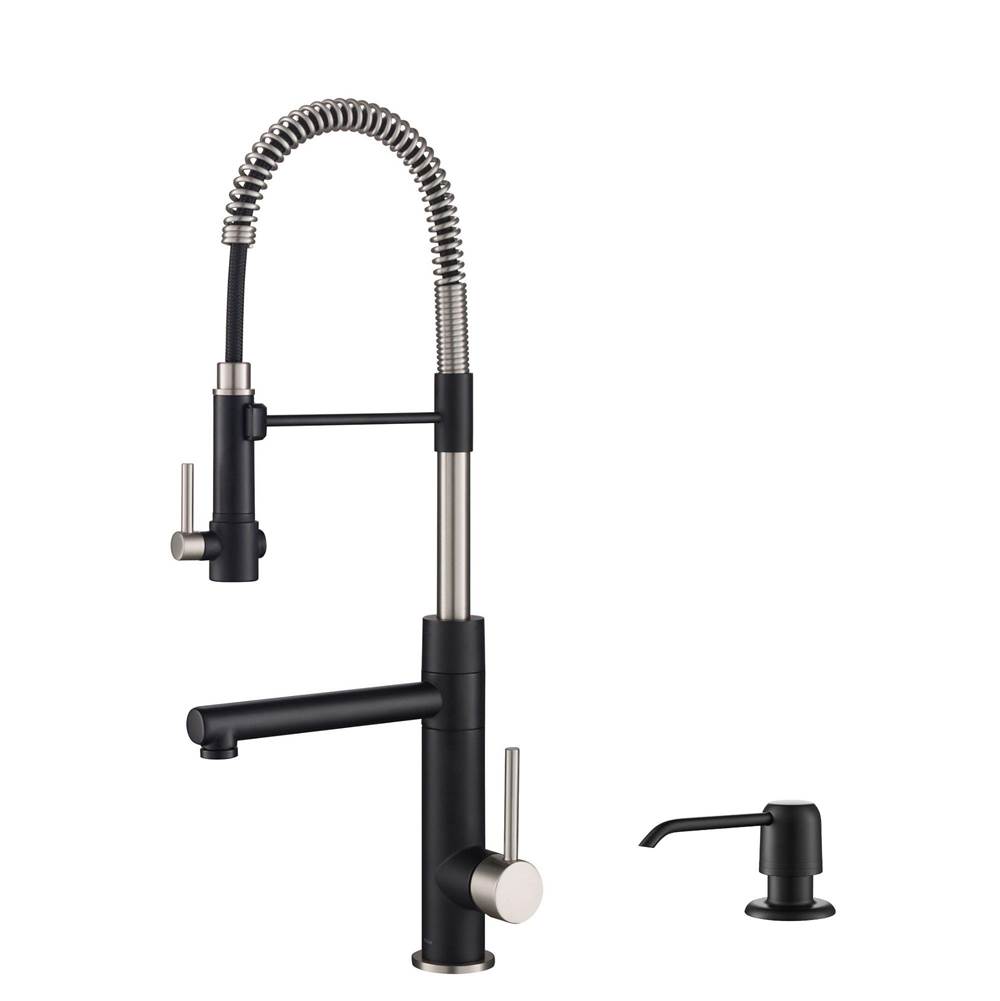 Kraus Artec Pro Spot Free Finish Commercial Style Kitchen Faucet with Soap Dispenser, Stainless Steel/Matte Black