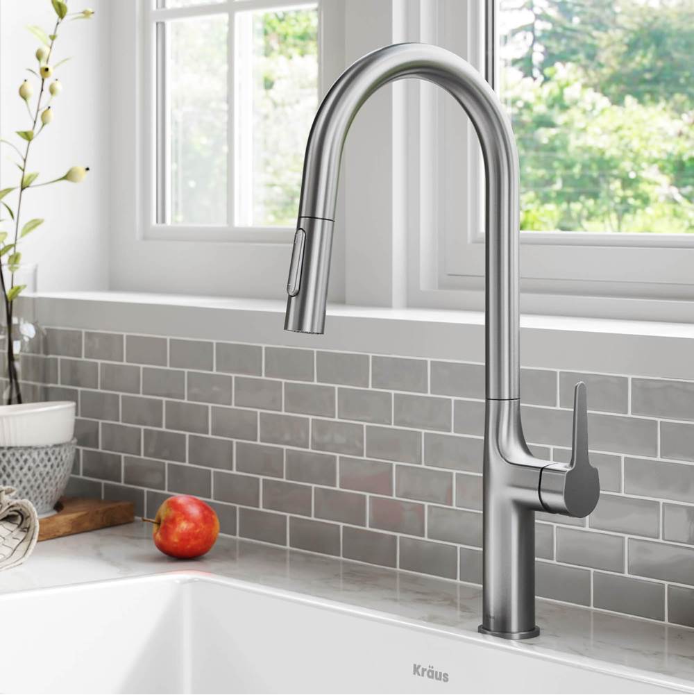 Kraus Oletto Tall Modern Pull-Down Single Handle Kitchen Faucet in Spot Free Stainless Steel