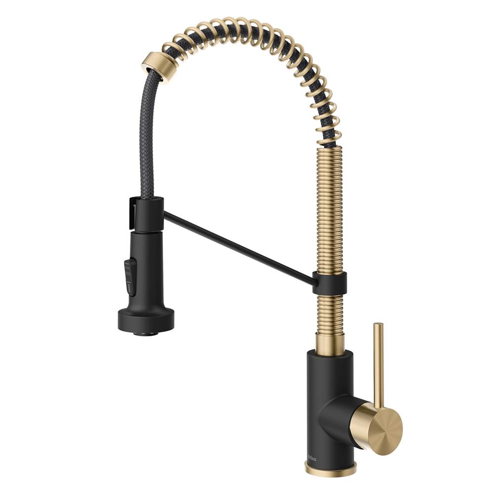 Kraus Bolden Single Handle 18-Inch Commercial Kitchen Faucet with Dual Function Pull-Down Sprayhead in Spot Free Antique Champagne Bronze/Matte Black