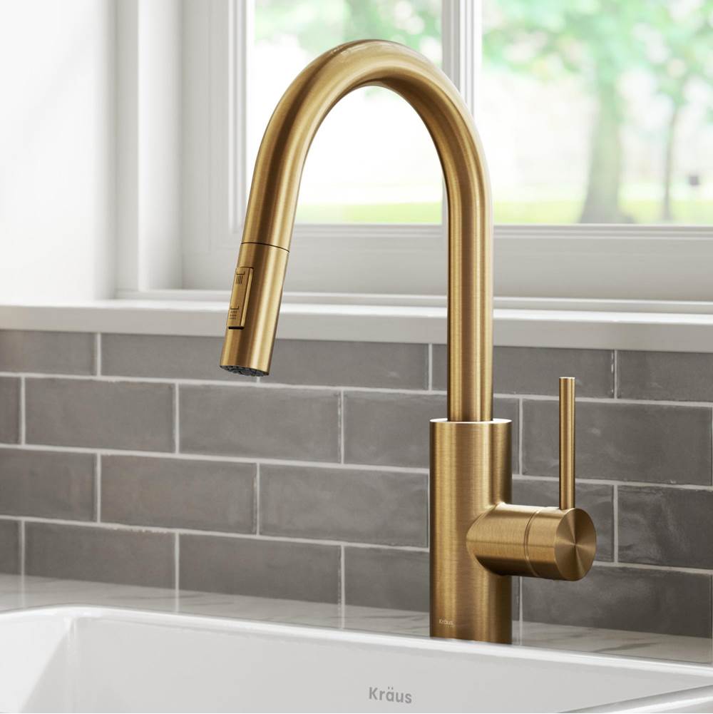 Kraus KRAUS Oletto™ Single Handle Pull Down Kitchen Faucet in Brushed Brass Finish