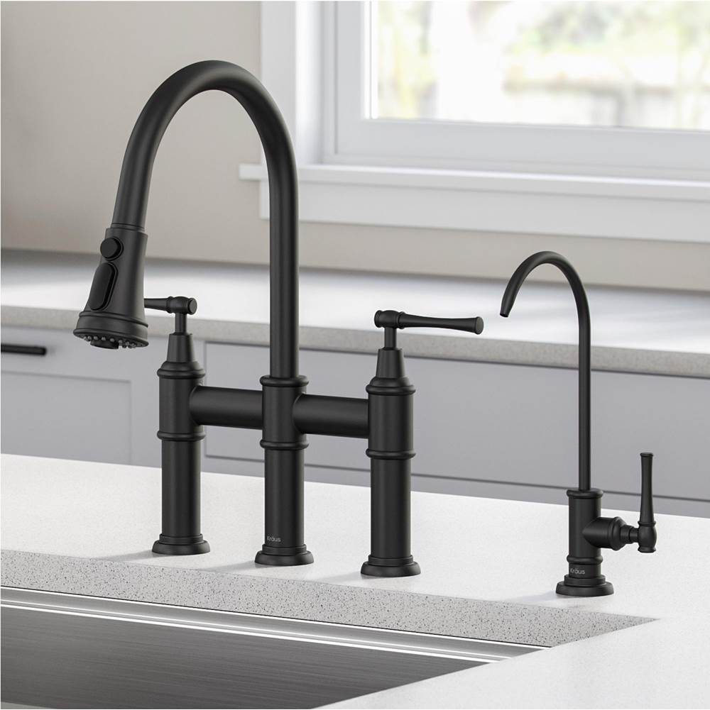 Kraus Allyn Transitional Bridge Kitchen Faucet and Water Filter Faucet Combo in Matte Black