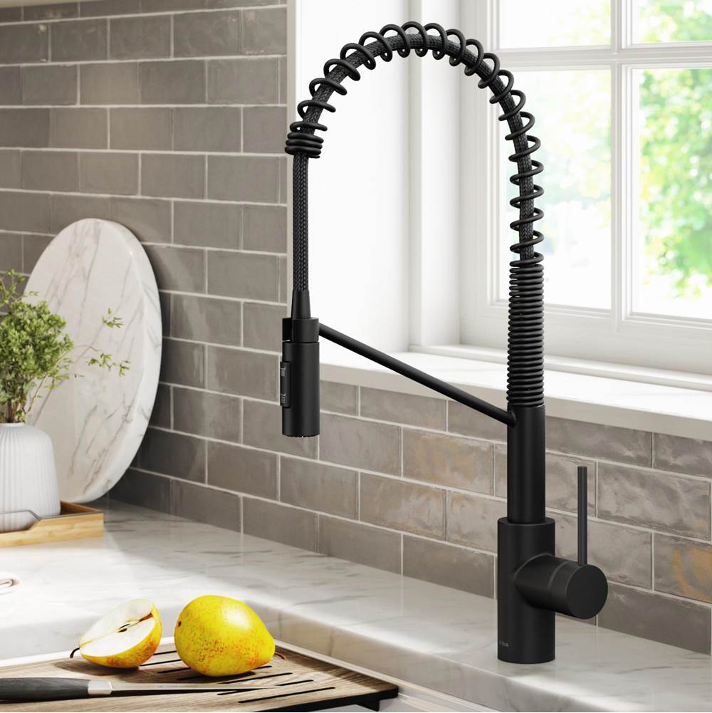 Kraus KRAUS® Oletto™ Commercial Style Pull-Down Single Handle Kitchen Faucet with QuickDock Top Mount Installation Assembly in Matte Black