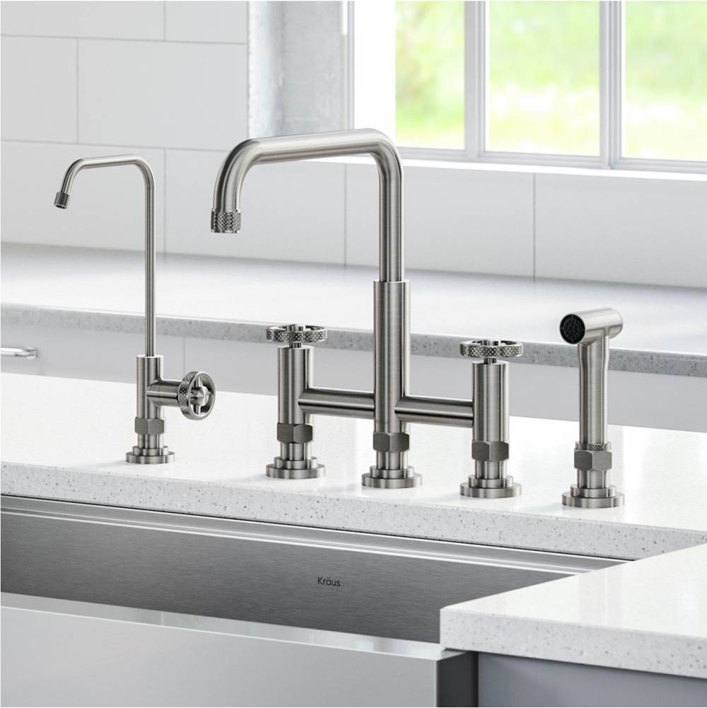 Kraus Urbix Industrial Bridge Kitchen Faucet and Water Filter Faucet Combo in Spot Free Stainless Steel