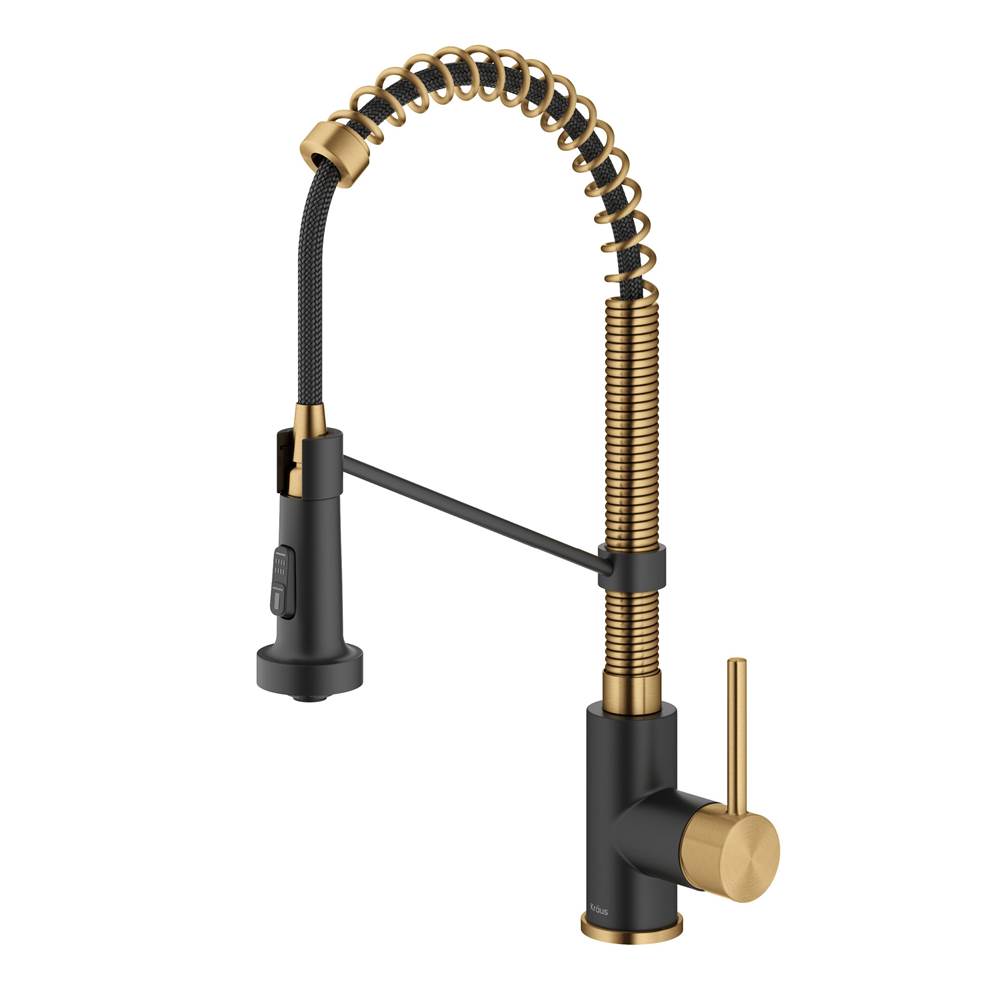Kraus Bolden Commercial Style Pull Down Single Handle 18 Inch Kitchen Faucet In Brushed Brass, Matte Black