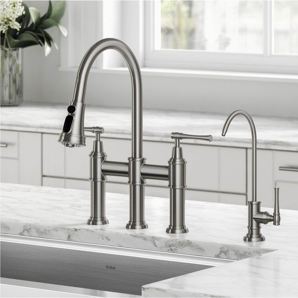 Kraus Allyn Transitional Bridge Kitchen Faucet and Water Filter Faucet Combo in Spot Free Stainless Steel