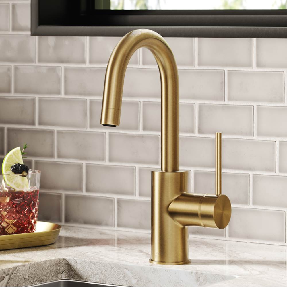 Kraus KRAUS Oletto Single Handle Kitchen Bar Faucet with QuickDock Top Mount Installation Assembly in Spot Free Antique Champagne Bronze