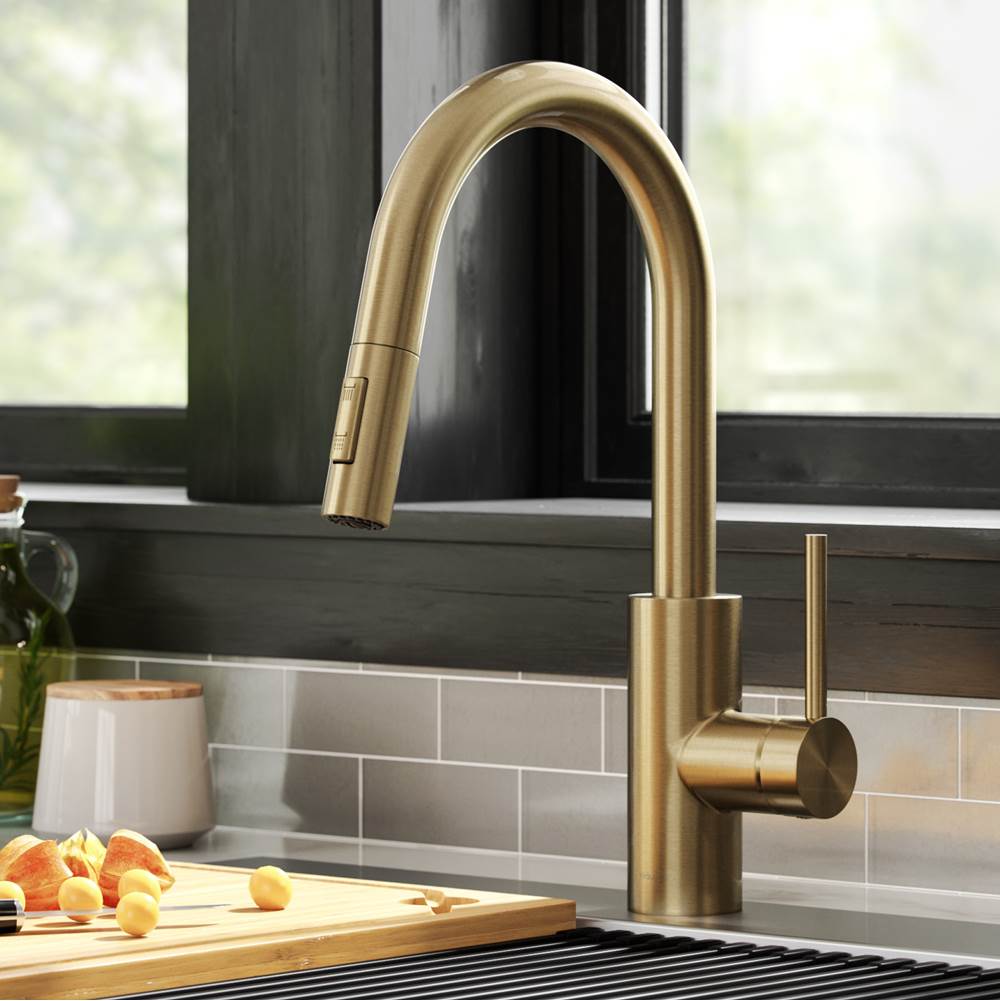 Kraus KRAUS Oletto Pull-Down Single Handle Kitchen Faucet with QuickDock Top Mount Installation Assembly in Spot Free Antique Champagne Bronze