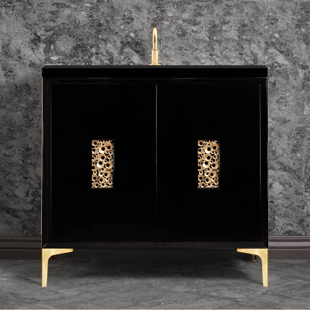 Linkasink Frame 36'' Wide Black Vanity with Satin Brass Coral Grate and Legs, 36'' x 22'' x 33.5'' (without vanity top)