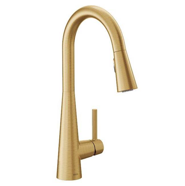 Moen Sleek One-Handle High Arc Pulldown Kitchen Faucet Featuring Power Boost, Brushed Gold