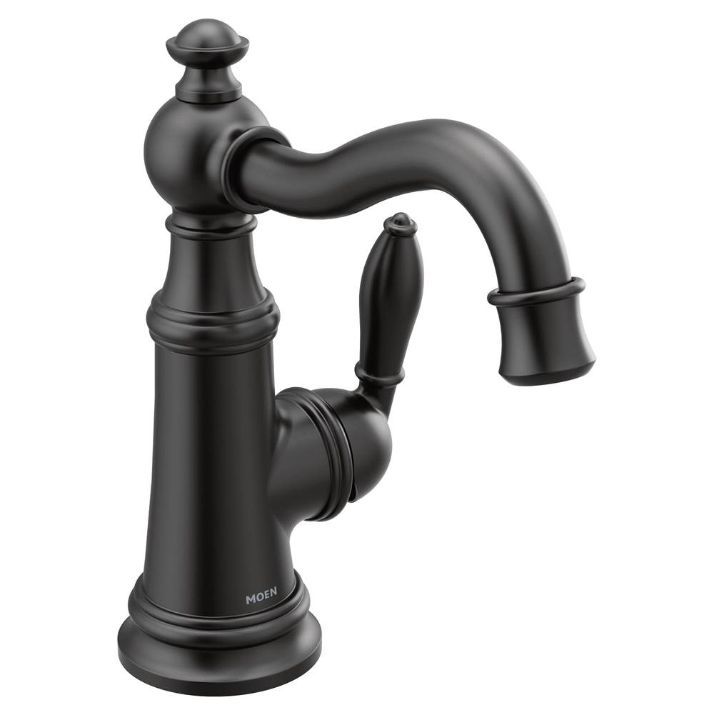 Moen Weymouth One-Handle Single Hole Traditional Bathroom Sink Faucet with Drain Assembly, Matte Black