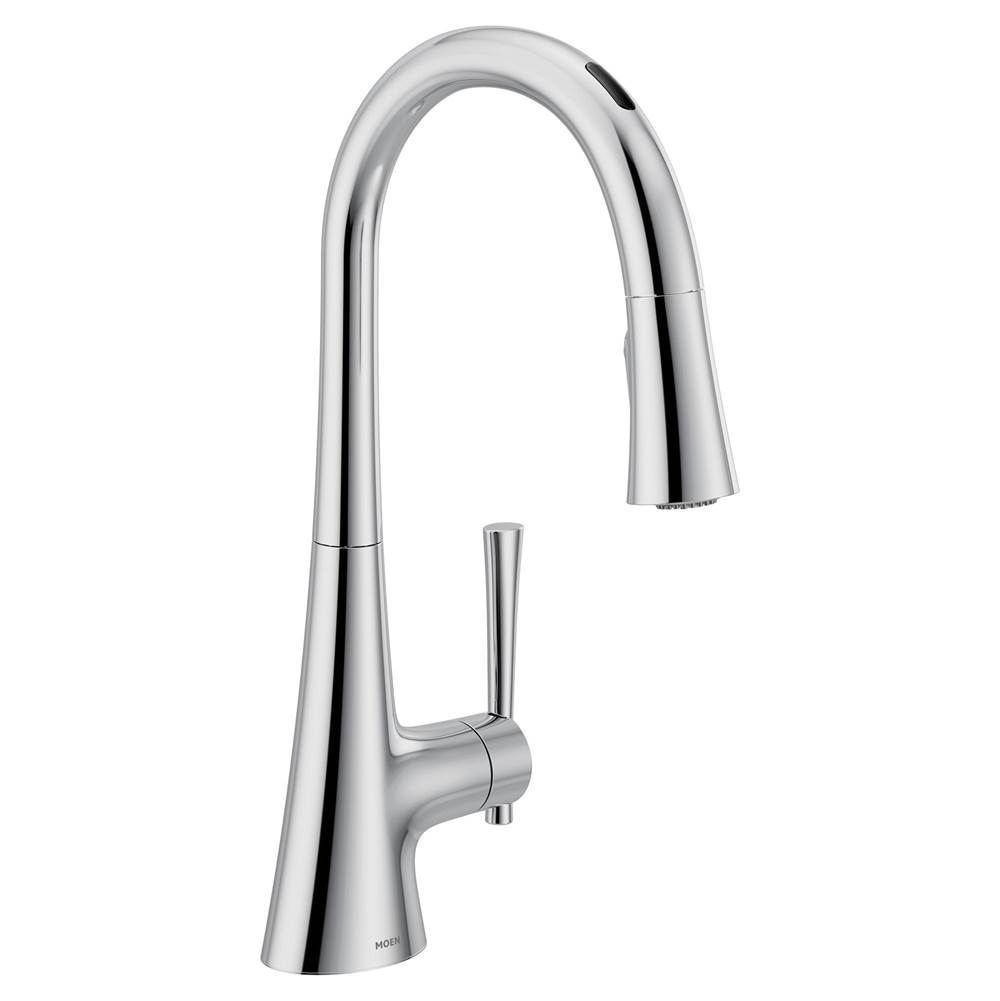 Moen Kurv Smart Faucet Touchless Pull Down Sprayer Kitchen Faucet with Voice Control and Power Boost, Chrome