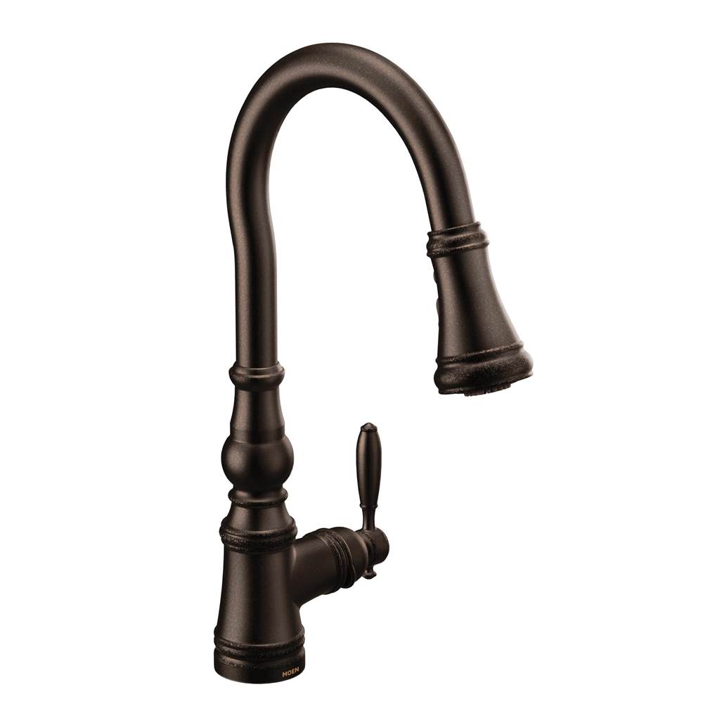 Moen Weymouth Shepherd''s Hook Pulldown Kitchen Faucet Featuring Metal Wand with Power Boost, Oil-Rubbed Bronze