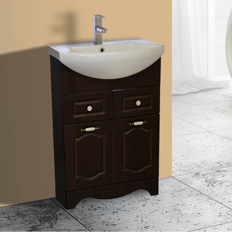 Nameeks 23 Inch Walnut Vanity Cabinet With Fitted Sink