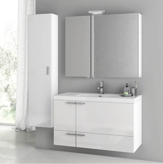 Nameeks 39 Inch Glossy White Bathroom Vanity Set