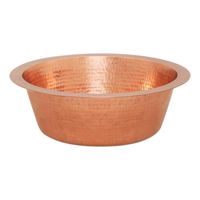 Premier Copper Products 14'' Round Hammered Copper Bar Sink With 2'' Drain Opening In Polished Copper