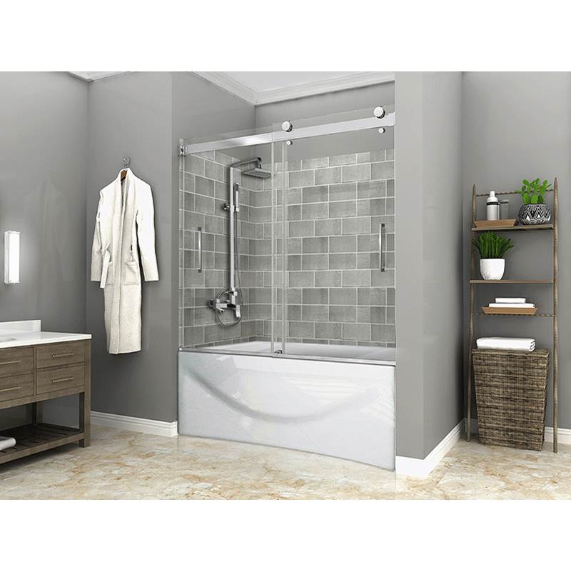 Therma-Glass Pacific Frameless Sliding Tub Shower Door 3/8'' Clear- Brushed Nickel