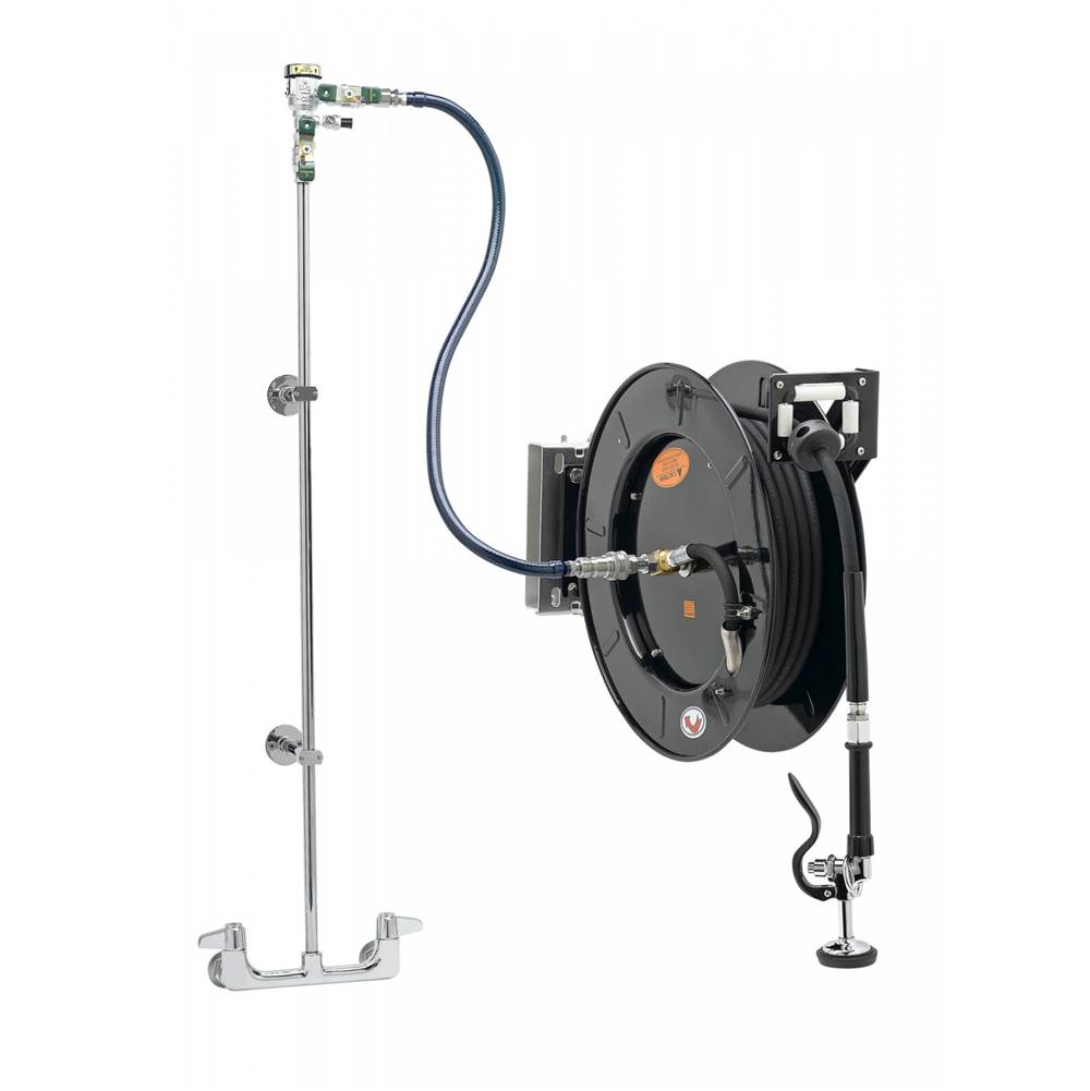 T&S Brass EQUIP Hose Reel System, 8'' Wall Mount Base Faucet, 3/8'' x 50' Hose, Wall Bracket