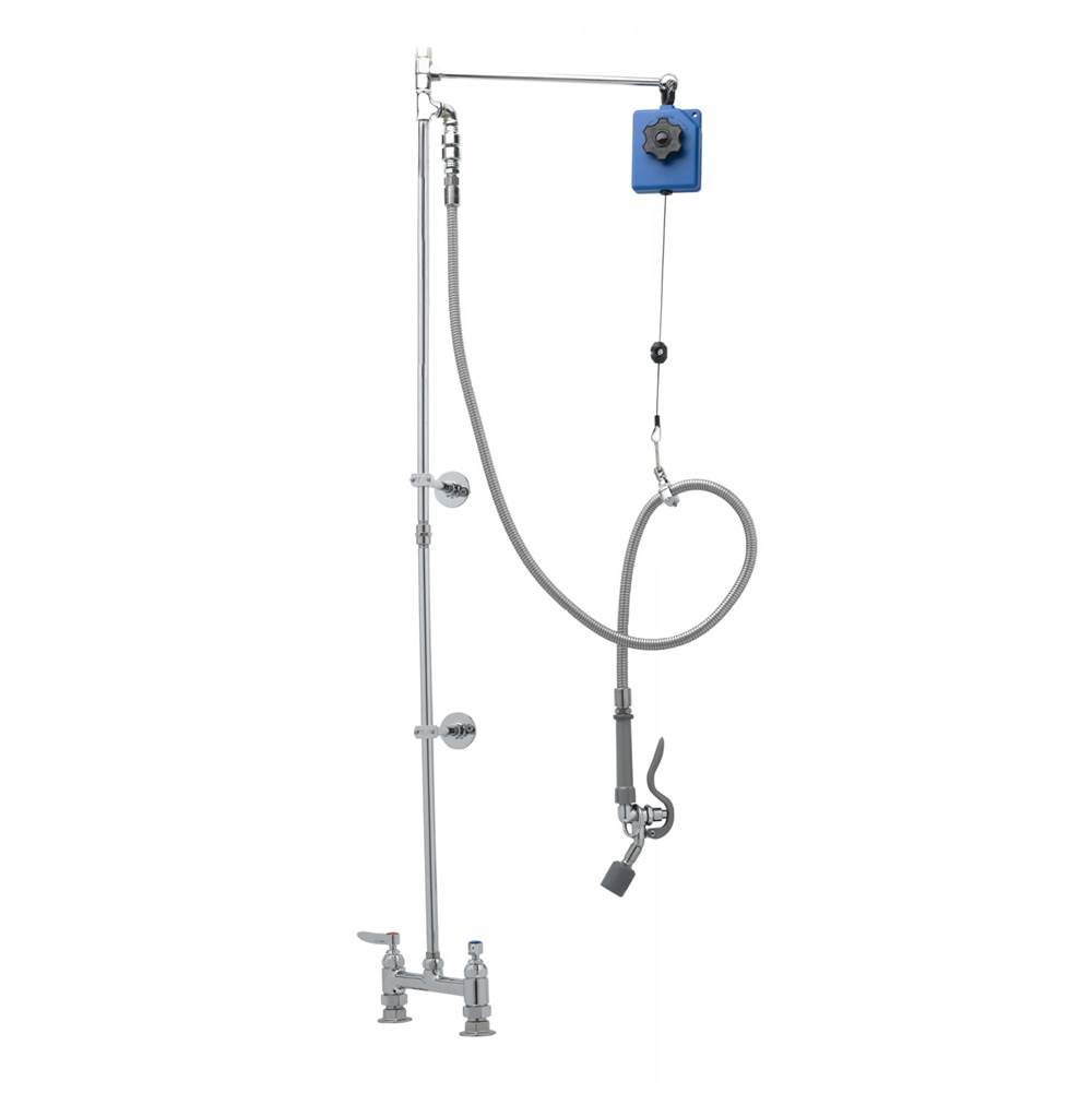 T&S Brass Pre-Rinse, Balancer, Deck Mount Base, 8'' Centers, Angled Low Flow Valve, 2 Wall Brkt's