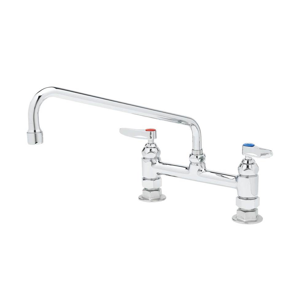 T&S Brass Double Pantry Faucet, Deck Mount, 8'' Centers, 12'' Swing Nozzle (062X), Lever Handles